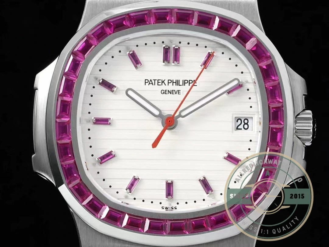 Superclone Nautilus 5711/1A-018 Patek Philippe 40 mm, Stainless Steel White Dial Purple Iced out - 1:1 Swiss Replica Watch