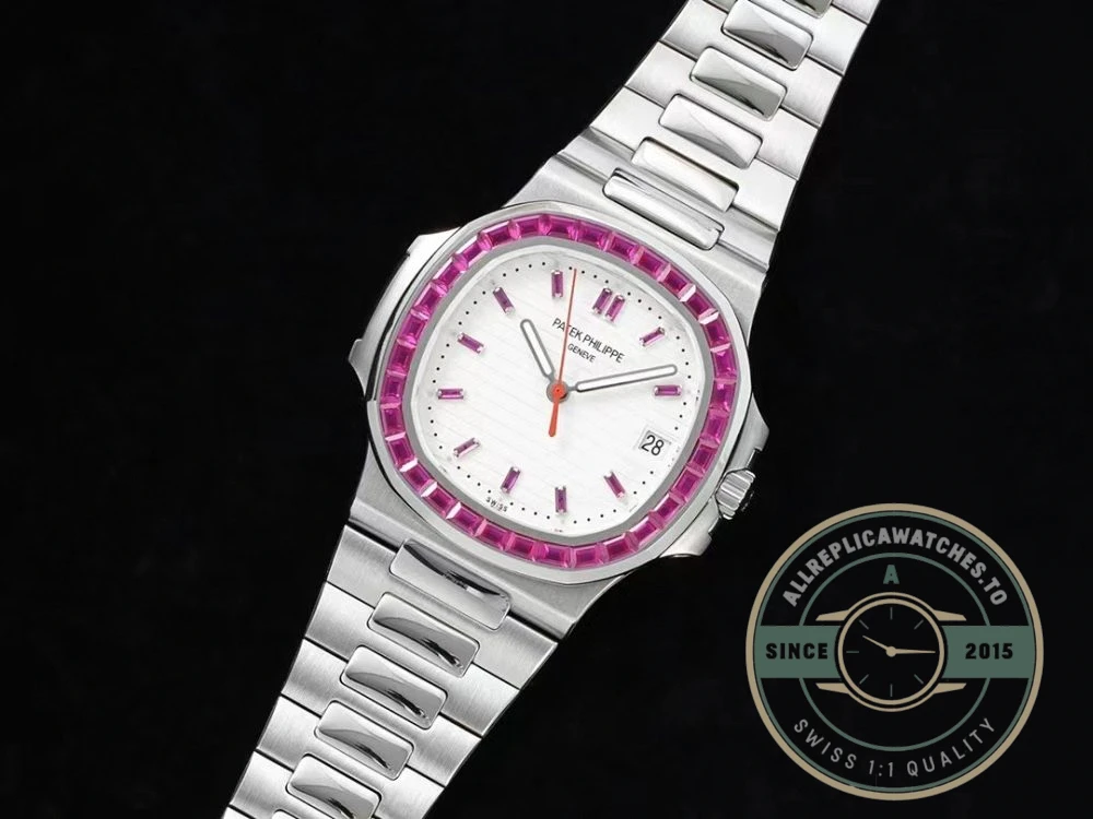 Superclone Nautilus 5711/1A-018 Patek Philippe 40 mm, Stainless Steel White Dial Purple Iced out - 1:1 Swiss Replica Watch