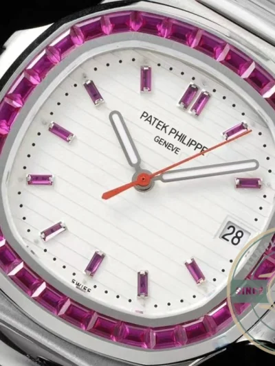 Superclone Nautilus 5711/1A-018 Patek Philippe 40 mm, Stainless Steel White Dial Purple Iced out - Best Quality Replica Watch