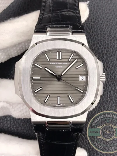 Superclone Nautilus 5711G-014 Patek Philippe 59 mm, Dark Dial, Leather - Top-Tier Swiss Replica Watch
