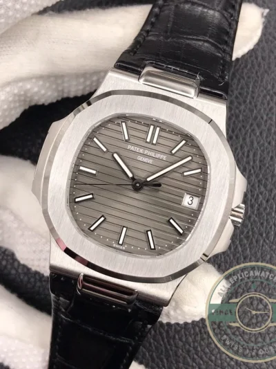 Superclone Nautilus 5711G-014 Patek Philippe 59 mm, Dark Dial, Leather - Affordable Luxury Replica Timepiece