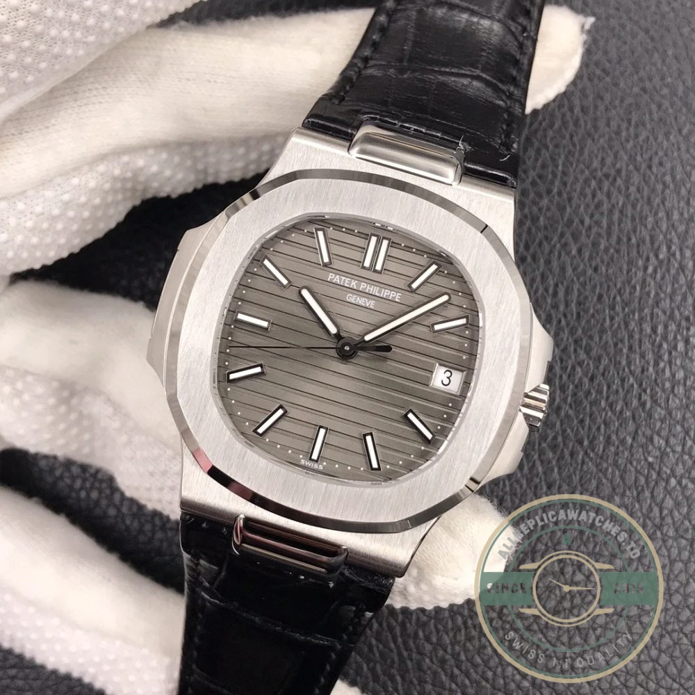 Superclone Nautilus 5711G-014 Patek Philippe 59 mm, Dark Dial, Leather - Affordable Luxury Replica Timepiece
