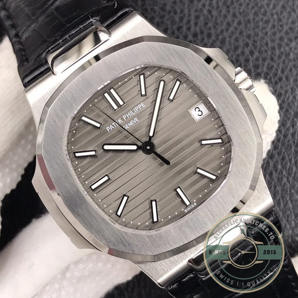 Superclone Nautilus 5711G-014 Patek Philippe 59 mm, Dark Dial, Leather - 1:1 Swiss Replica Watch