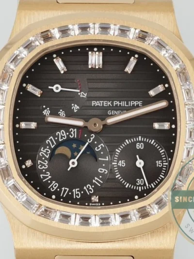 Superclone Nautilus 5712R-001 Patek Philippe Moon phases. 40 mm, Rose gold, Diamond Bezel, Black Dial - Factory Super Clone Watch