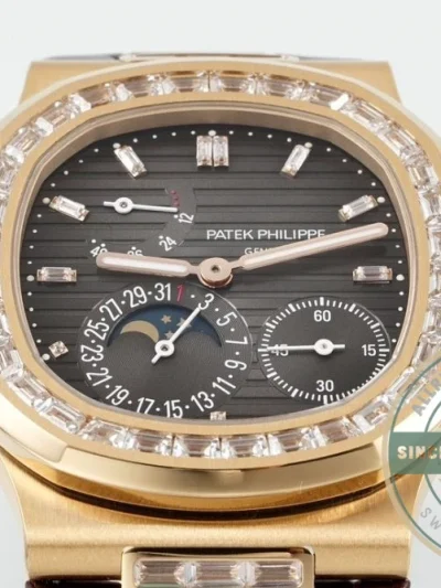 Superclone Nautilus 5712R-001 Patek Philippe Moon phases. 40 mm, Rose gold, Diamond Bezel, Black Dial - Affordable Super Clone Watch