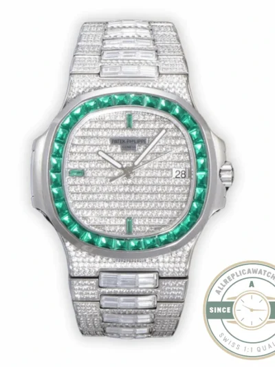 Superclone Nautilus 5719/10G Patek Philippe 40 mm, Green Baguette Diamonds - Luxury Replica Watch