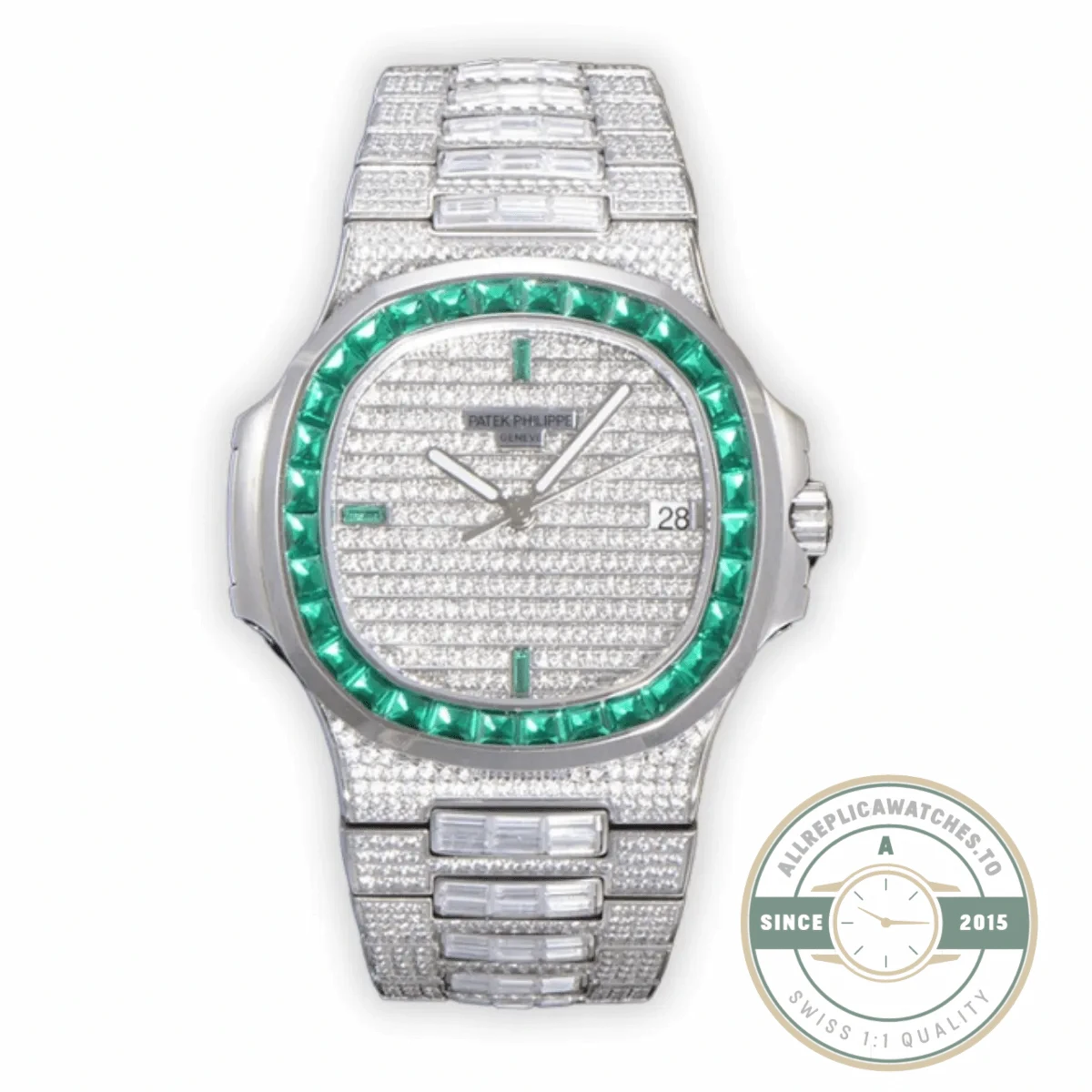 Superclone Nautilus 5719/10G Patek Philippe 40 mm, Green Baguette Diamonds - Luxury Replica Watch