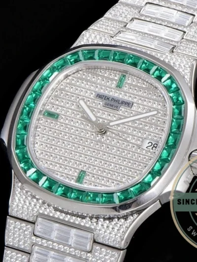 Superclone Nautilus 5719/10G Patek Philippe 40 mm, Green Baguette Diamonds - Budget Luxury Replica Watch