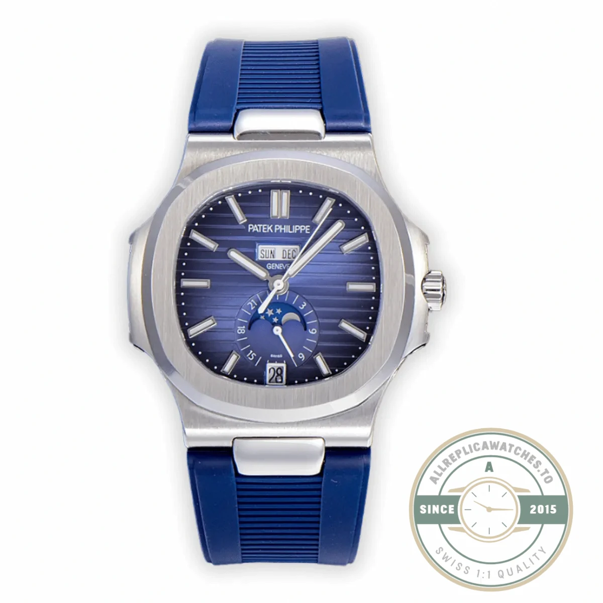 Superclone Nautilus 5726/1A Annual Calendar, Moon phases 40.5 mm, Steel, Blue Dial - Affordable Super Clone Watch