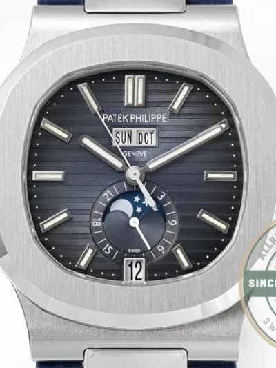 Superclone Nautilus 5726/1A Annual Calendar, Moon phases 40.5 mm, Steel, Dark Blue Dial - Affordable Super Clone Watch