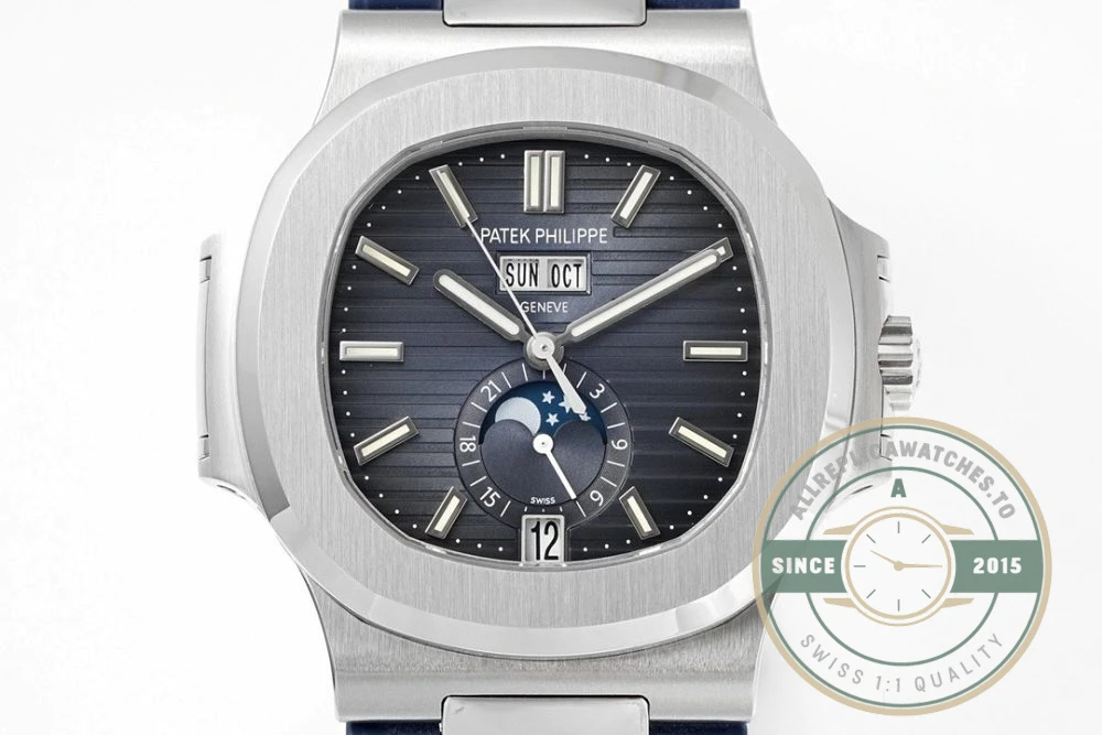 Superclone Nautilus 5726/1A Annual Calendar, Moon phases 40.5 mm, Steel, Dark Blue Dial - Affordable Super Clone Watch