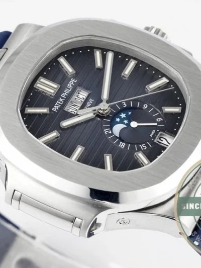 Superclone Nautilus 5726/1A Annual Calendar, Moon phases 40.5 mm, Steel, Dark Blue Dial - Affordable Super Clone Watch