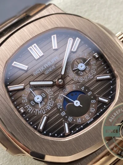 Superclone Nautilus 5740/1G-001 Patek Philippe Perpetual Calendar 40 mm, Rose gold, Brown Dial - Affordable Luxury Replica Timepiece