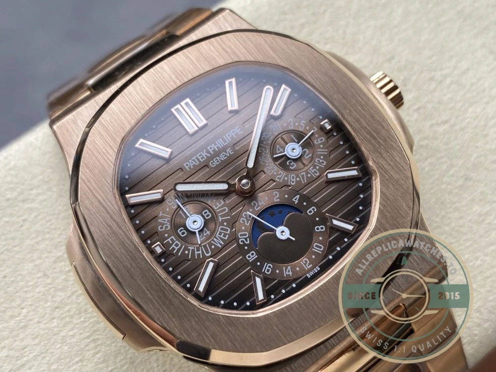 Superclone Nautilus 5740/1G-001 Patek Philippe Perpetual Calendar 40 mm, Rose gold, Brown Dial - Affordable Luxury Replica Timepiece