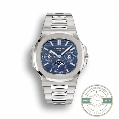 Superclone Nautilus 5740/1G-001 Patek Philippe Perpetual Calendar 40 mm, White gold, Blue Dial - Affordable Super Clone Watch