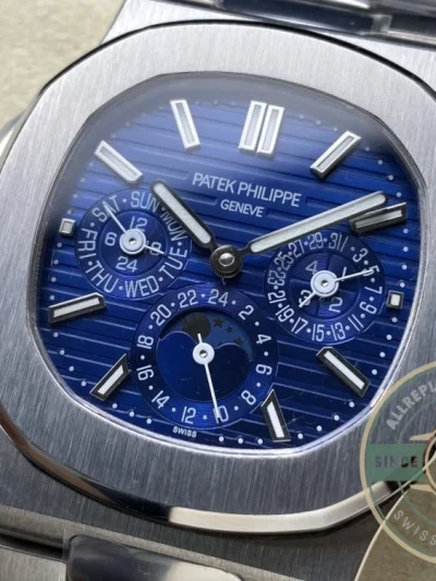 Superclone Nautilus 5740/1G-001 Patek Philippe Perpetual Calendar 40 mm, White gold, Blue Dial - Luxury Replica Watch