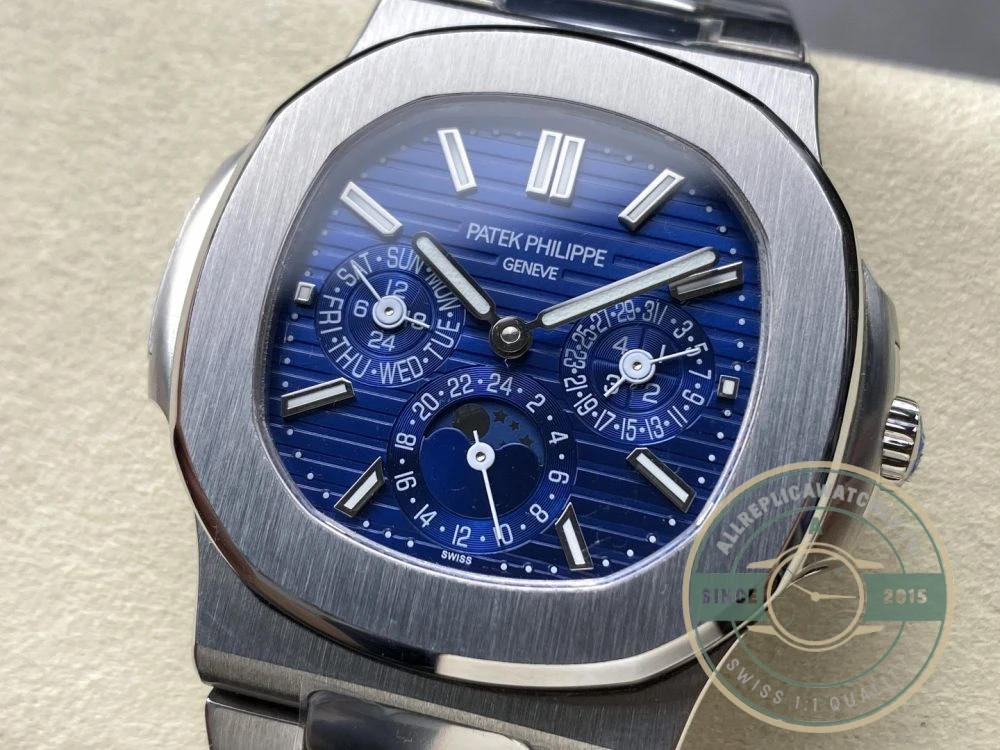 Superclone Nautilus 5740/1G-001 Patek Philippe Perpetual Calendar 40 mm, White gold, Blue Dial - Luxury Replica Watch