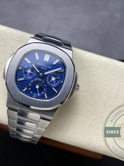 Superclone Nautilus 5740/1G-001 Patek Philippe Perpetual Calendar 40 mm, White gold, Blue Dial - Premium Super Clone Watch