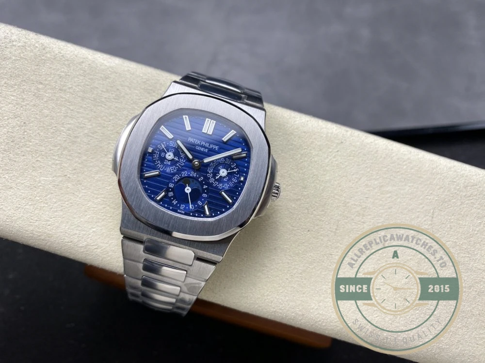 Superclone Nautilus 5740/1G-001 Patek Philippe Perpetual Calendar 40 mm, White gold, Blue Dial - Premium Super Clone Watch