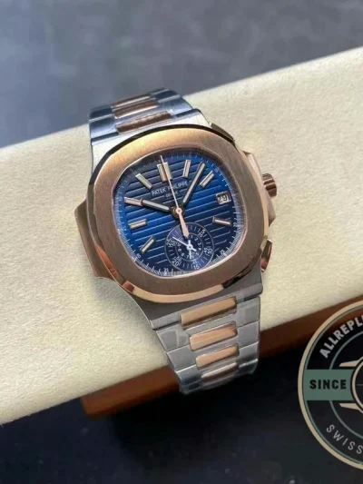 Replica Nautilus 5980/1AR-001 Patek Philippe Flyback chronograph, Date. 40.5 mm, Steel/rose gold - Luxury Replica Watch