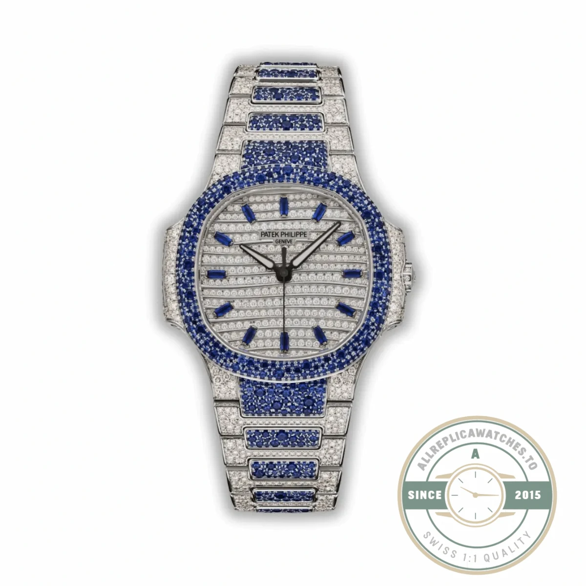 Superclone Nautilus 7118/1451G Patek Philippe “Ladies Automatic” 35.2 mm, Blue Diamonds - Swiss-Made Clone Watch