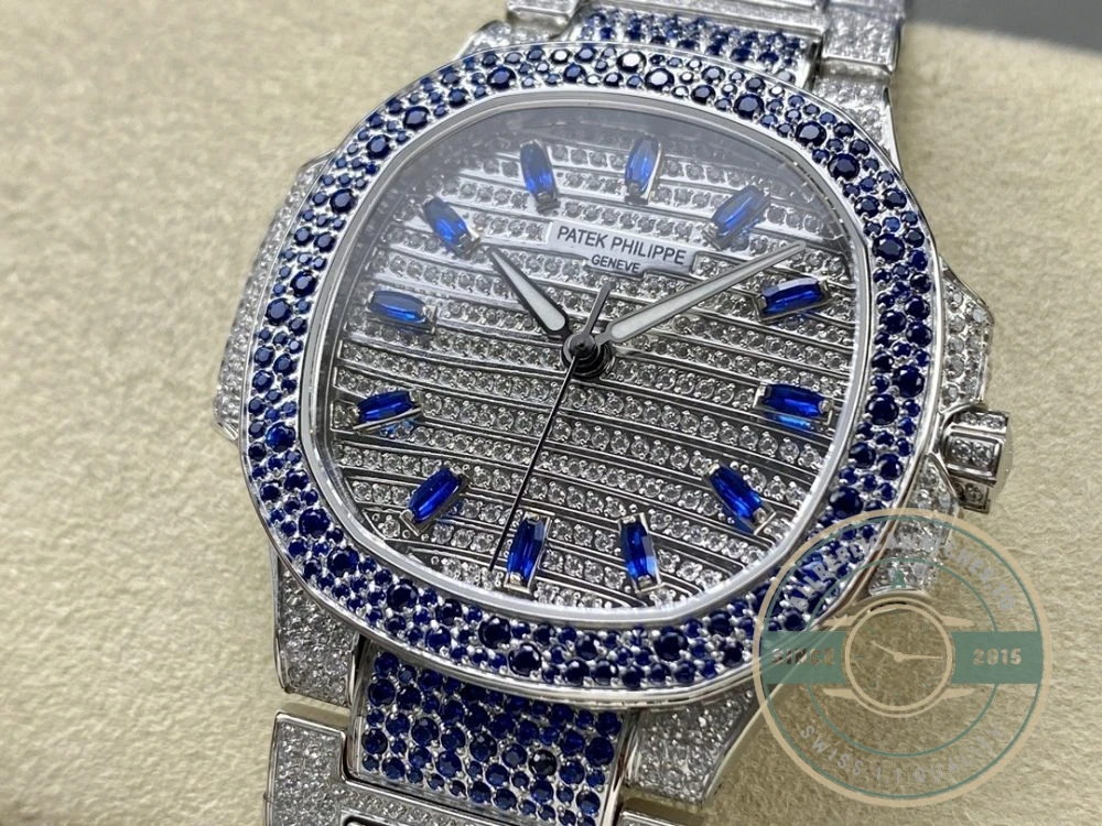 Superclone Nautilus 7118/1451G Patek Philippe “Ladies Automatic” 35.2 mm, Blue Diamonds - Swiss Movement Replica Watch