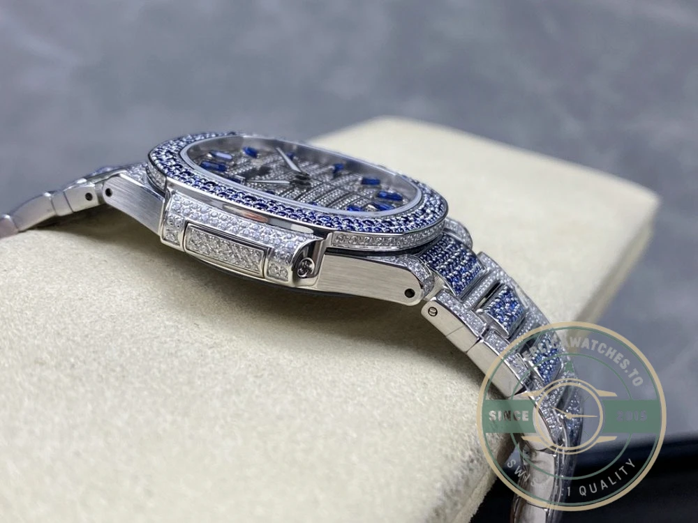 Superclone Nautilus 7118/1451G Patek Philippe “Ladies Automatic” 35.2 mm, Blue Diamonds - Affordable Super Clone Watch