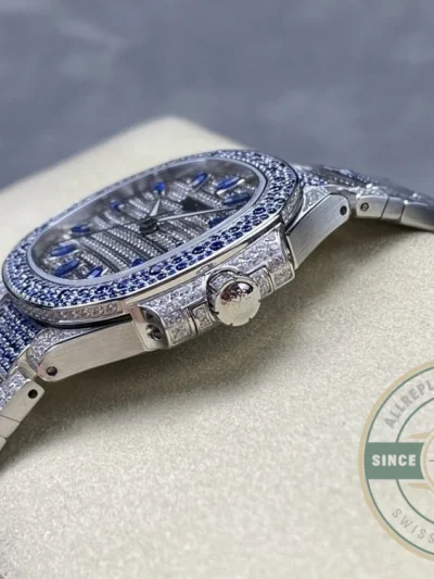 Superclone Nautilus 7118/1451G Patek Philippe “Ladies Automatic” 35.2 mm, Blue Diamonds - Swiss-Made Clone Watch