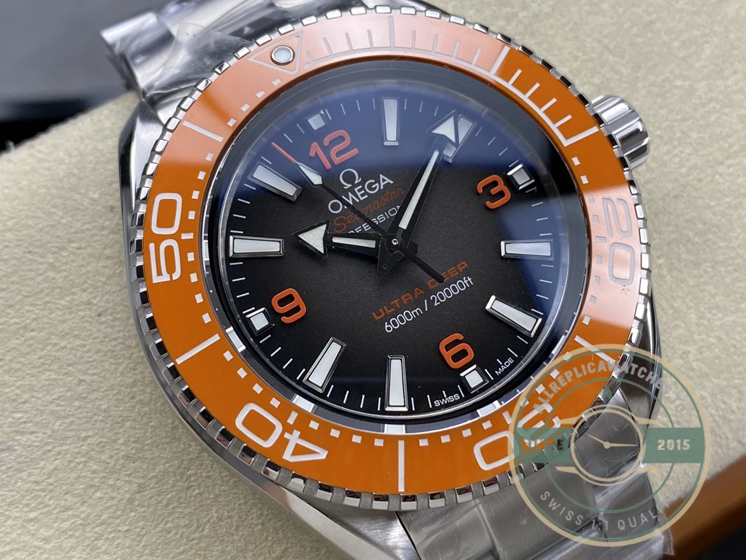 Superclone Omega Planet Ocean 600m ULTRA DEEP, Orange bezel - Affordable Luxury Replica Timepiece