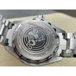 Reinforced Ultra Deep steel case of the clone Omega Seamaster, sitting high on the wrist