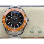 Brushed and polished case sides answering direct light, replica Omega Planet Ocean Ultra Deep