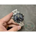 Vintage-leaning dial tone against modern ceramic bezel material, clone Omega Seamaster Diver 300M