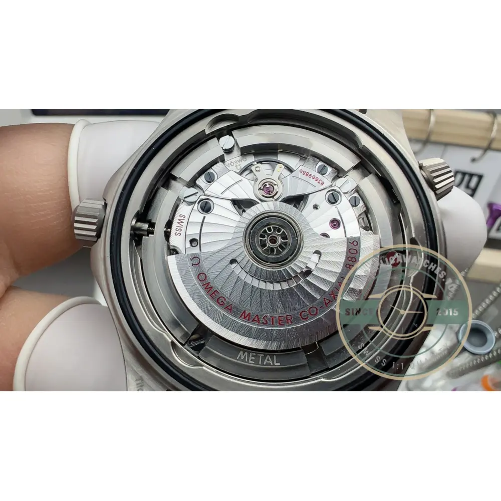 Titanium bracelet brushed across every link, no polished centres, Seamaster clone
