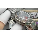 Date window at six o'clock under the sapphire of this titanium Seamaster superclone