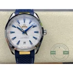 Sapphire crystal with anti-reflective coating over the blue dial, Aqua Terra clone