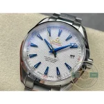 Polished and brushed surfaces alternating across the 42mm steel case, Aqua Terra superclone