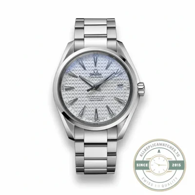 Silver-toned teak dial at 42mm, super clone Omega Aqua Terra 231.10.42.21.02.006