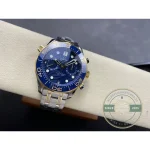 Blue ceramic dial with laser-engraved wave pattern on the 44mm Seamaster chronograph clone