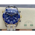 Helium escape valve and 300-metre case of the two-tone Seamaster chronograph super clone