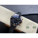 Black wave-pattern dial with two chronograph registers on this Omega Seamaster superclone