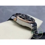 Date aperture at 6 o'clock between the chronograph registers of this Omega Seamaster replica