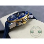 Rose gold diving scale set into the blue ceramic bezel, clone Omega Seamaster chronograph 44mm