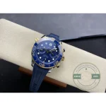 Blue ceramic wave dial sitting close in tone to the rubber strap, super clone Omega Seamaster