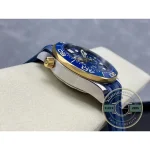 Date aperture and chronograph registers laid into the blue ceramic dial, super clone Omega Seamaster