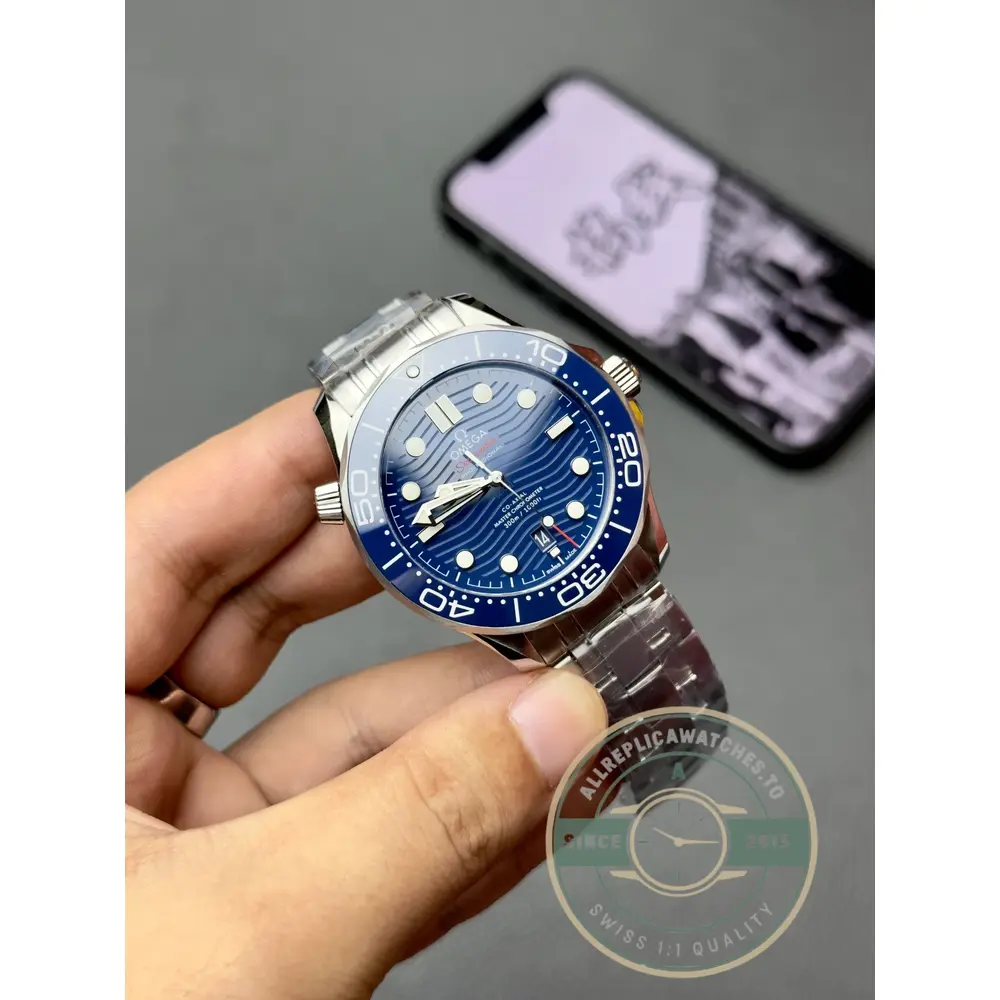 Steel bracelet with push-button deployant clasp, Omega Diver 300M superclone
