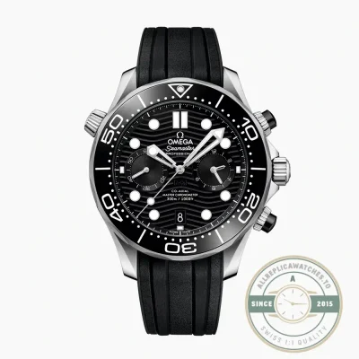 Clone Omega Seamaster Diver 300M chronograph 210.30.44.51.01.001, black dial on black rubber