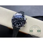 Brushed flanks meeting polished bevels on the 44mm case, replica Omega Diver 300M chronograph