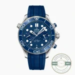 Clone Omega Seamaster Diver 300M chronograph 210.30.44.51.03.001 on blue structured rubber