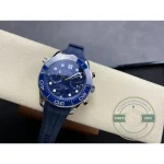 Blue rubber strap matched to the blue ceramic wave dial, superclone Omega Diver 300M chronograph