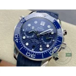 Chronograph pushers sitting flush at 2 and 4 o'clock, superclone Omega Seamaster chronograph